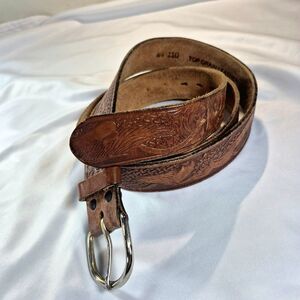 Vintage Hand Tooled Brown Leather Western Belt Up To 42 Inch